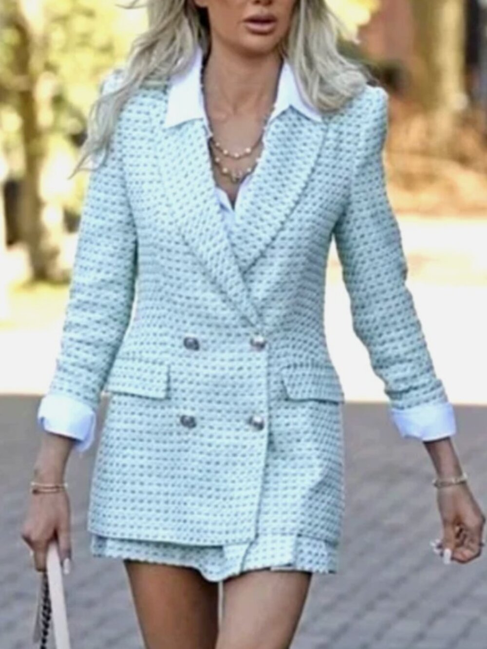 ZARA NEW WOMEN TEXTURED DOUBLE BREASTED PLAID BLAZER JACKET Green 2818/634 S